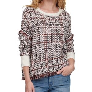 DKNY Sweater XL Tweed Lurex Plaid Weaved Fringe NEW NWT N195